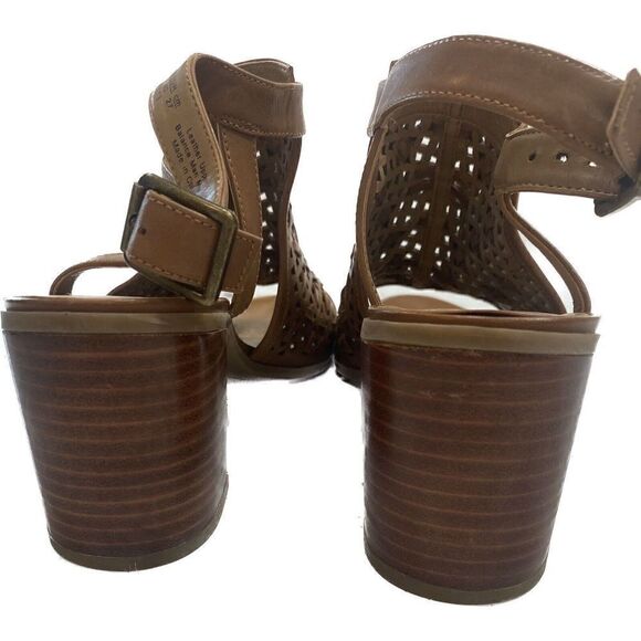 Franco Sarto Harlet Women's Brown Leather Slingback Peep Toe Sandals Size 10 - Picture 3 of 7